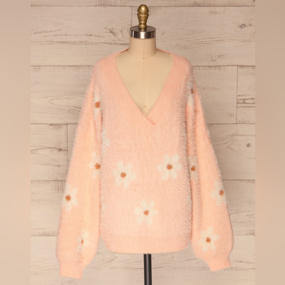 Floral fuzzy sweater